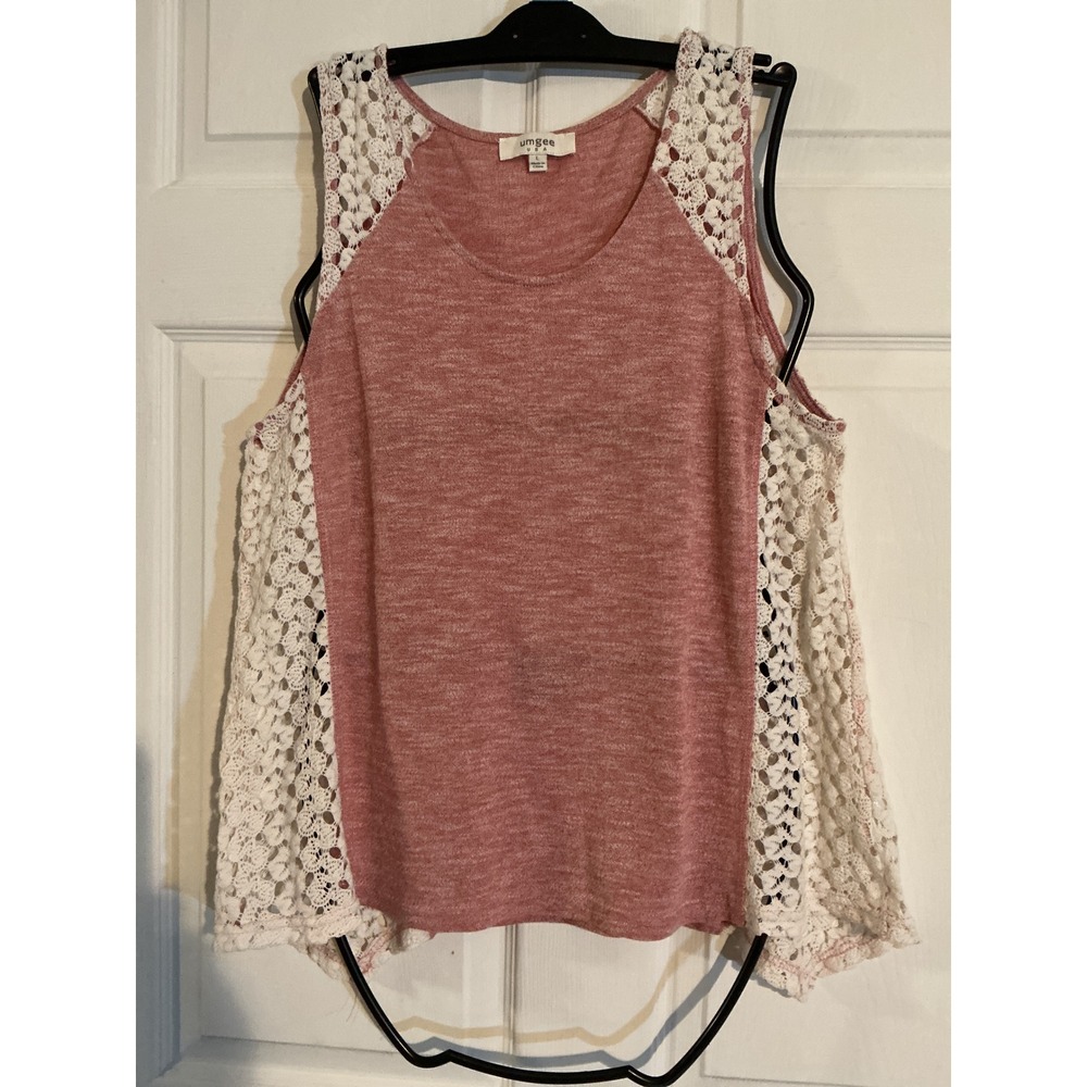 Umgee USA Womens Rose Pink Crochet Lace Side Panel‎ Sleeveless Tank Top Large